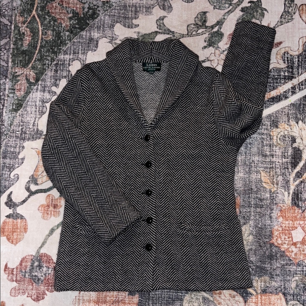 Ralph Lauren Black and Gray Herringbone Blazer